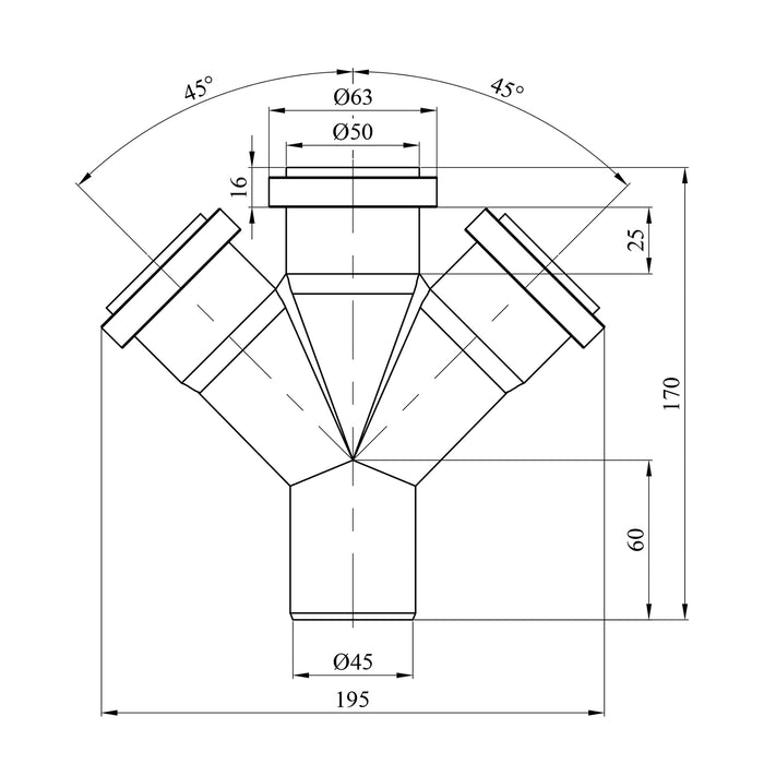Хрестовина каналізаційна двостороння 50х50х50/45° (20 шт.)