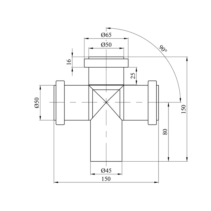 Хрестовина каналізаційна двостороння 50х50х50/90° (30 шт.)