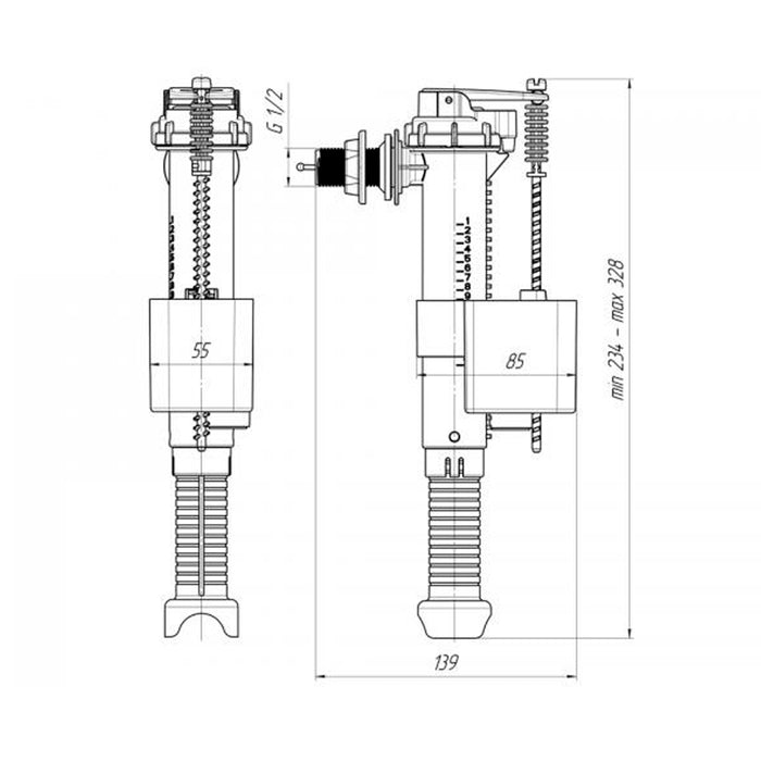 Арматура ANIplast клапан бокової подачі (ABS) 1/2" телескопічний WC5010