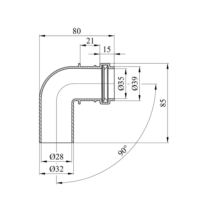 Коліно для внутрішньої каналізації  32*90°, біле (160 шт.)