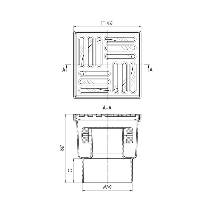 Трап ANIplast з вертикальним випуском 110 мм, з нержавіючою решіткою 15х15 см TА1212EU