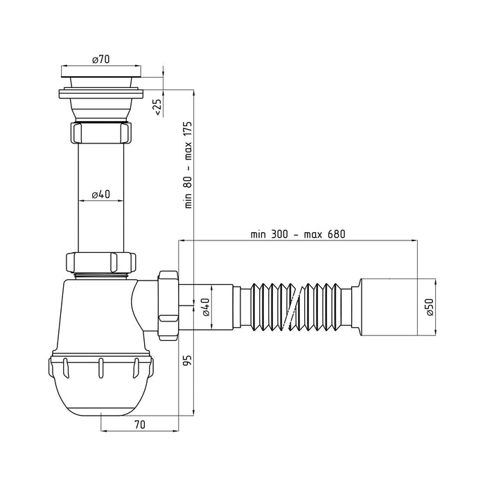 Сифон для кухонної мийки ANIplast 1 1/2''х40 мм з різьбовим випуском A0115EU