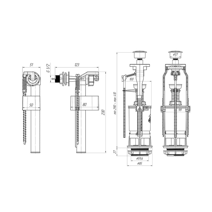 Наливний клапан для бачка унітазу ANIplast з боковим підведенням 1/2" WC6050M