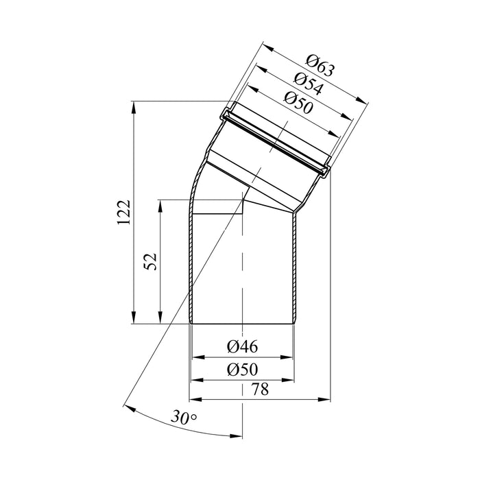 Коліно для внутрішньої каналізації Rozma 50*30°, сіре (70 шт.)