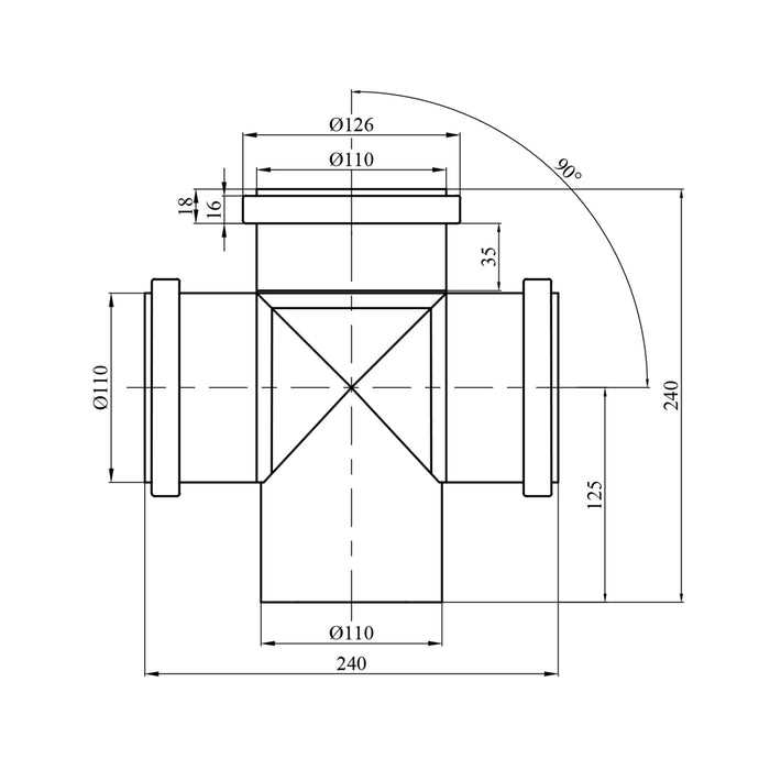 Хрестовина каналізаційна двостороння  110х110х110/90° (18 шт.)