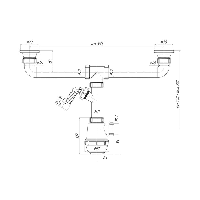 Сифон для душового піддона ANIplast 1 1/2"x90 мм з системою Сlick-Сlack з гнучкою трубою 40х40/50 E415CLSEU