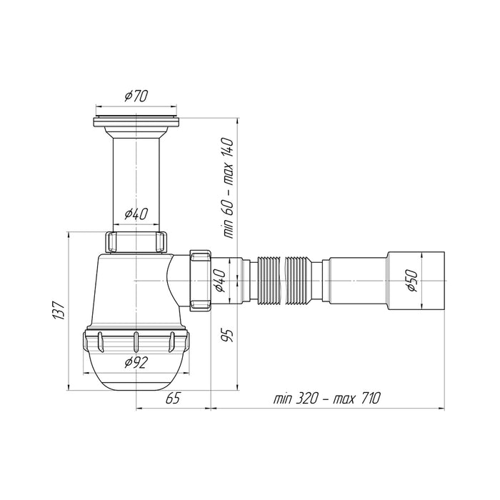 Сифон для кухонної мийки ANIplast 1 1/2''х40 мм з литим випуском А0515EU