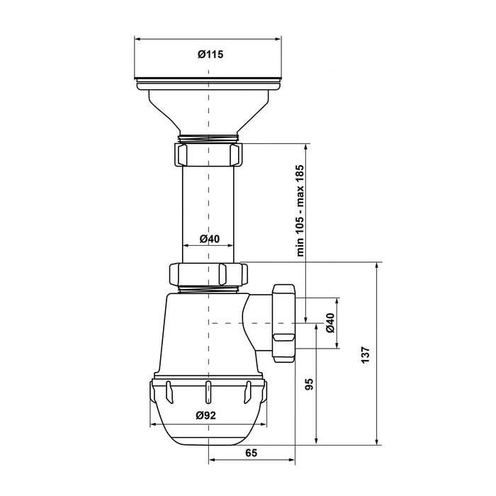 Сифон для кухонної мийки KronoPlast 3 1/2''х40 мм з різьбовим випуском SM15010000