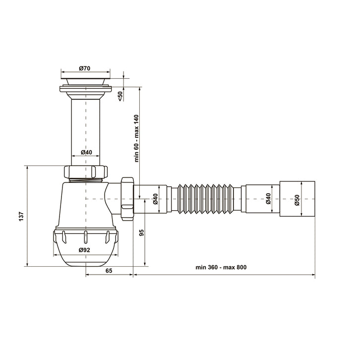 Сифон для кухонної мийки KronoPlast 1 1/2''х40 мм з литим випуском SM11000043