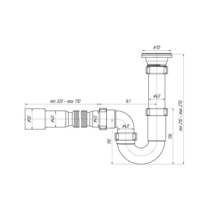 Сифон для кухонної мийки ANIplast 1 1/2''х40 мм з різьбовим випуском D0115EU