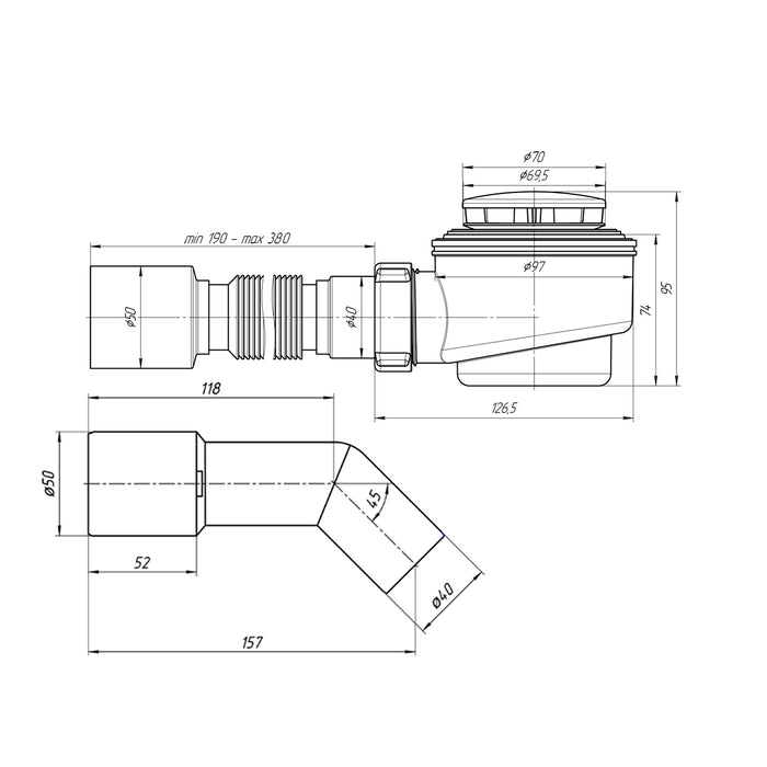 Сифон для душового піддона ANIplast 1 1/2"х53 мм з двома трубками E456CEU