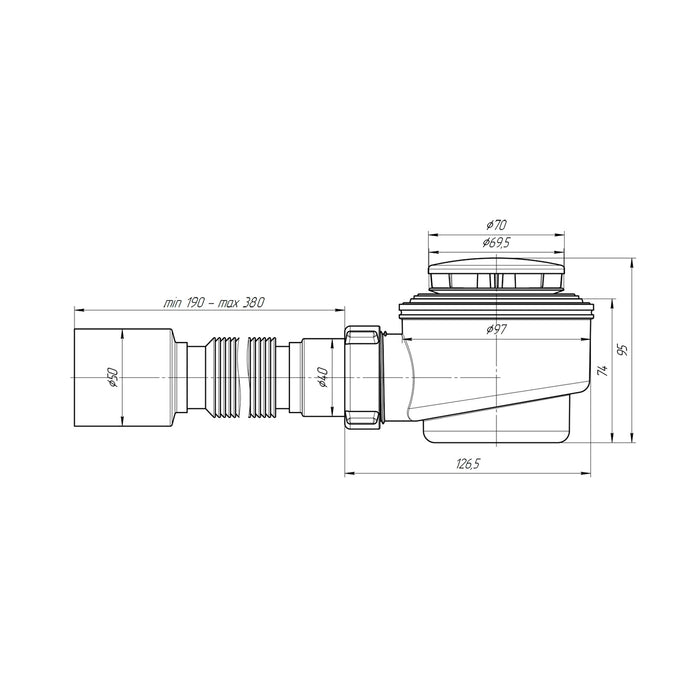 Сифон для душового піддона ANIplast 1 1/2"х40 мм з гнучкою трубою 40х40/50 E415CEU