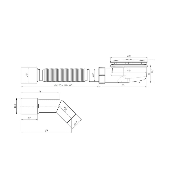 Сифон для душового піддона ANIplast E356CEU 1/2"х90 мм з 2 трубками