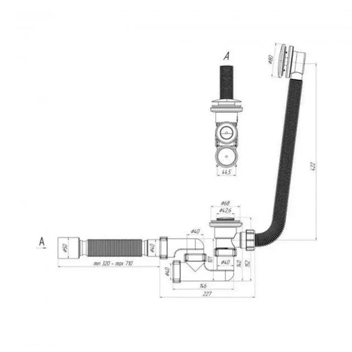 Сифон для ванної ANIplast з засувкою, тарілка зовні, перенос 375х40x40/50 EC055GSEU