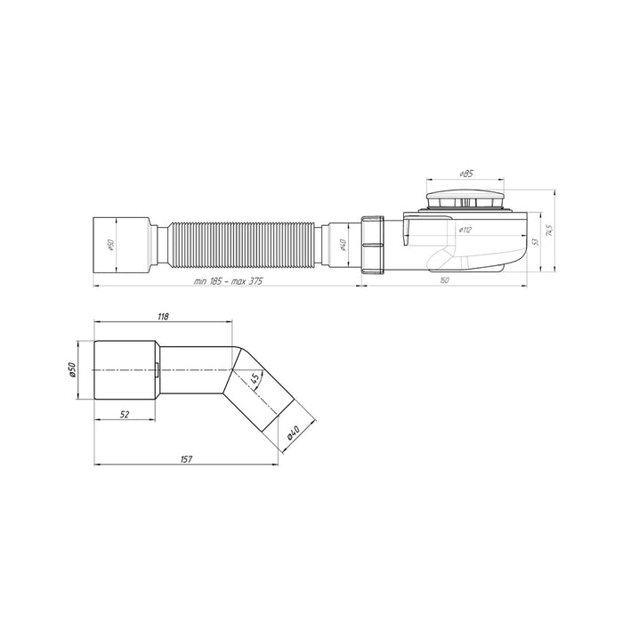 Сифон для душового піддона ANIplast E556CEU 1/2*60, h 53 мм, з 2 трубками