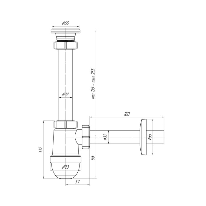 Сифон для раковини ANIplast 1 1/4"х32 мм з різьбовим випуском B1003VEU