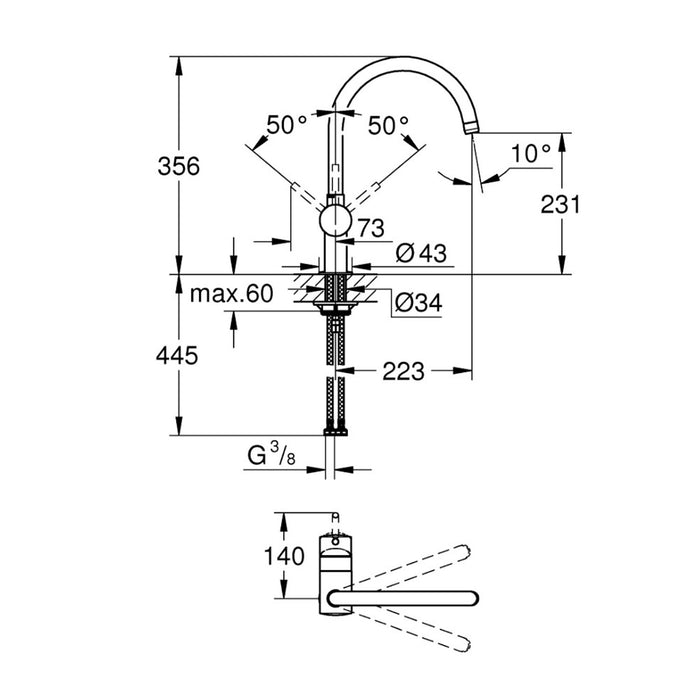 Змішувач одноважільний для кухонної мийки Grohe Minta 32917000