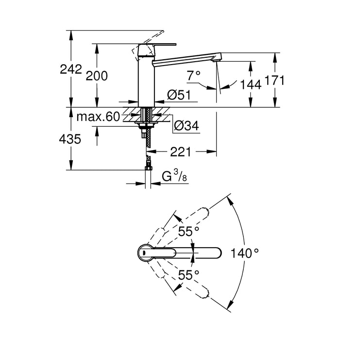 Змішувач одноважільний для кухонної мийки Grohe QuickFix Get 30196000