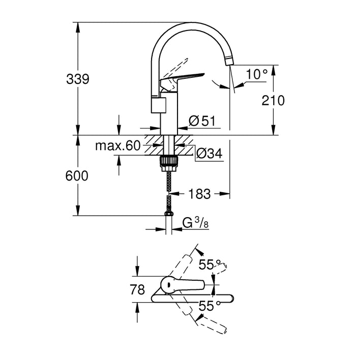 Змішувач одноважільний для кухонної мийки Grohe QuickFix Start 30469000