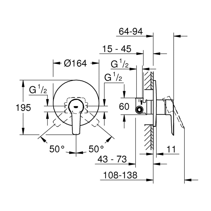 Змішувач одноважільний прихованого монтажу на 1 споживач Grohe QuickFix Start 32590002