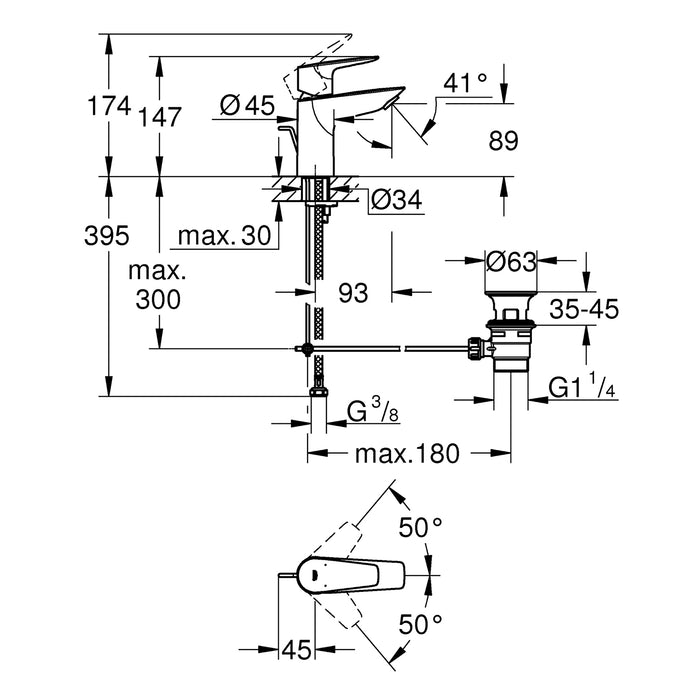 Змішувач одноважільний для раковини S-Size Grohe QuickFix StartEdge 24196001