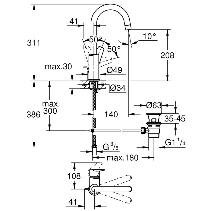 Змішувач одноважільний для раковини L-Size Grohe QuickFix StartEdge 24201001