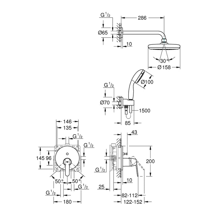 Душева система з Vitalio Start 210 прихованого монтажу Grohe QuickFix Get 25220001