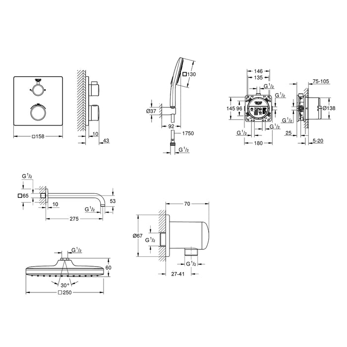 Душова система на 2 споживача прихованого монтажу Grohe QuickFix Grohtherm UA26415SC7