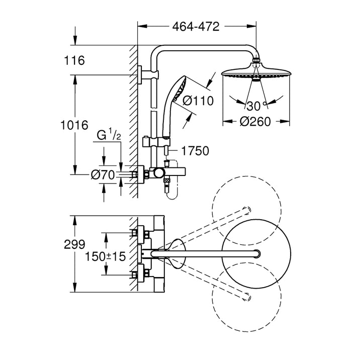 Душова система з термостатом Grohe QuickFix Vitalio Joy System 260 27860001