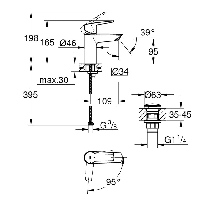 Змішувач одноважільний для раковини Grohe QuickFix Start 235512432 S-Size