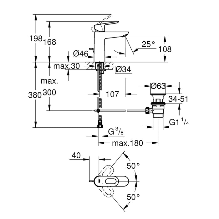 Змішувач одноважільний для раковини Grohe BauLoop M-Size 23762000