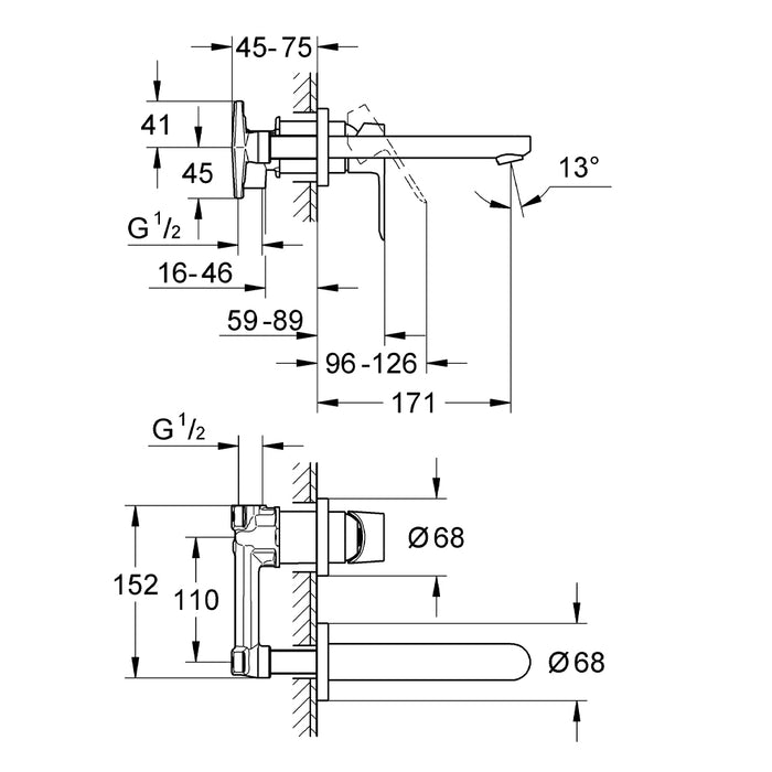 Змішувач одноважільний для раковини настінного монтажу Grohe BauLoop 20289000