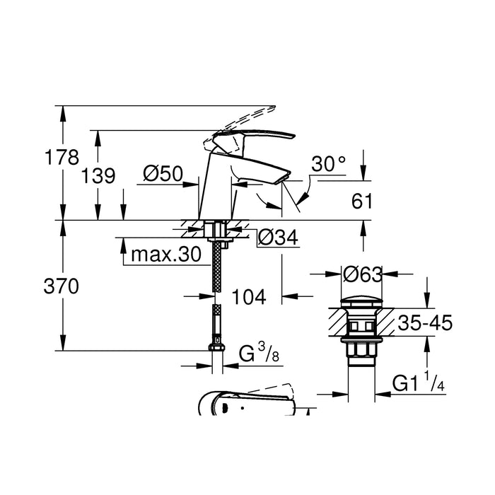 Змішувач для раковини Grohe QuickFix Start S-Size 23551001