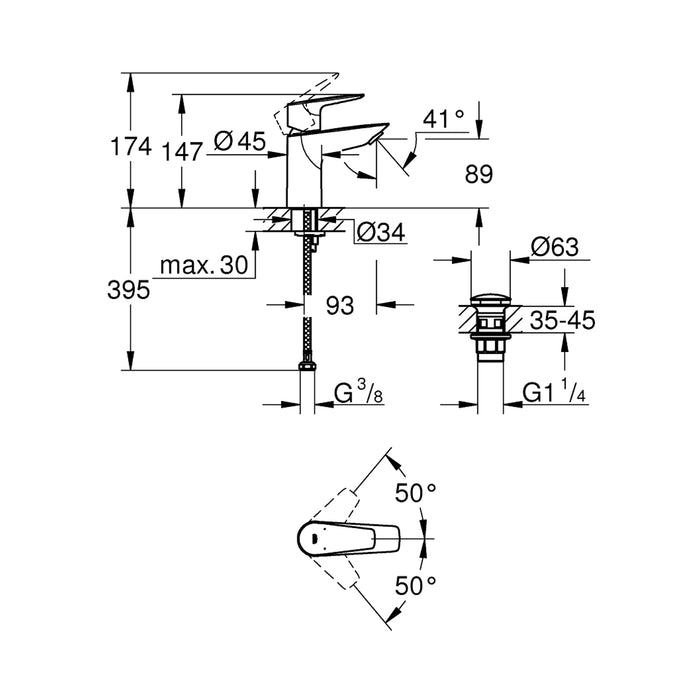 Змішувач для раковини Grohe QuickFix Start Edge S-Size з донним клапаном 24199001