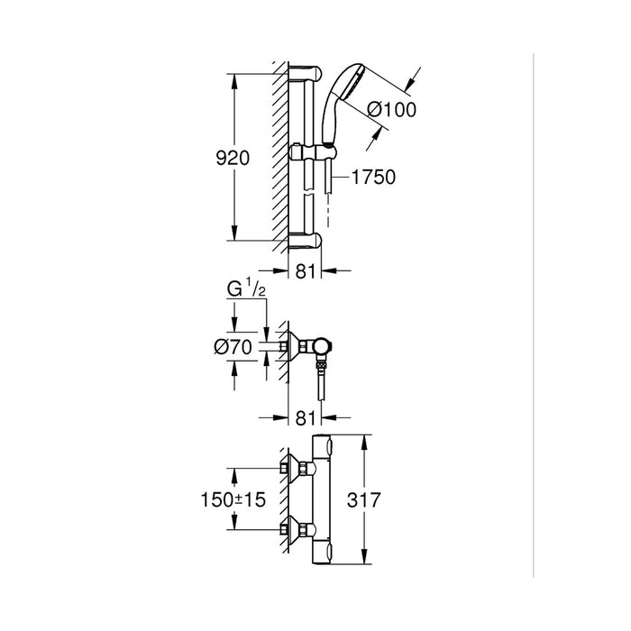 Смеситель термостатический для душа Grohe QuickFix Precision Flow с душевым гарнитуром 34842000