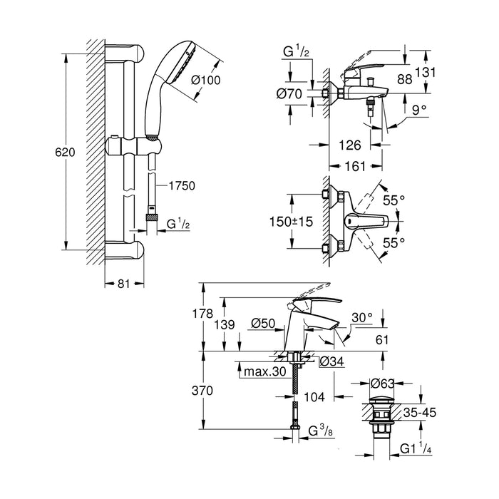 Набір змішувачів для ванної кімнати Grohe Start Vitalio 32278551